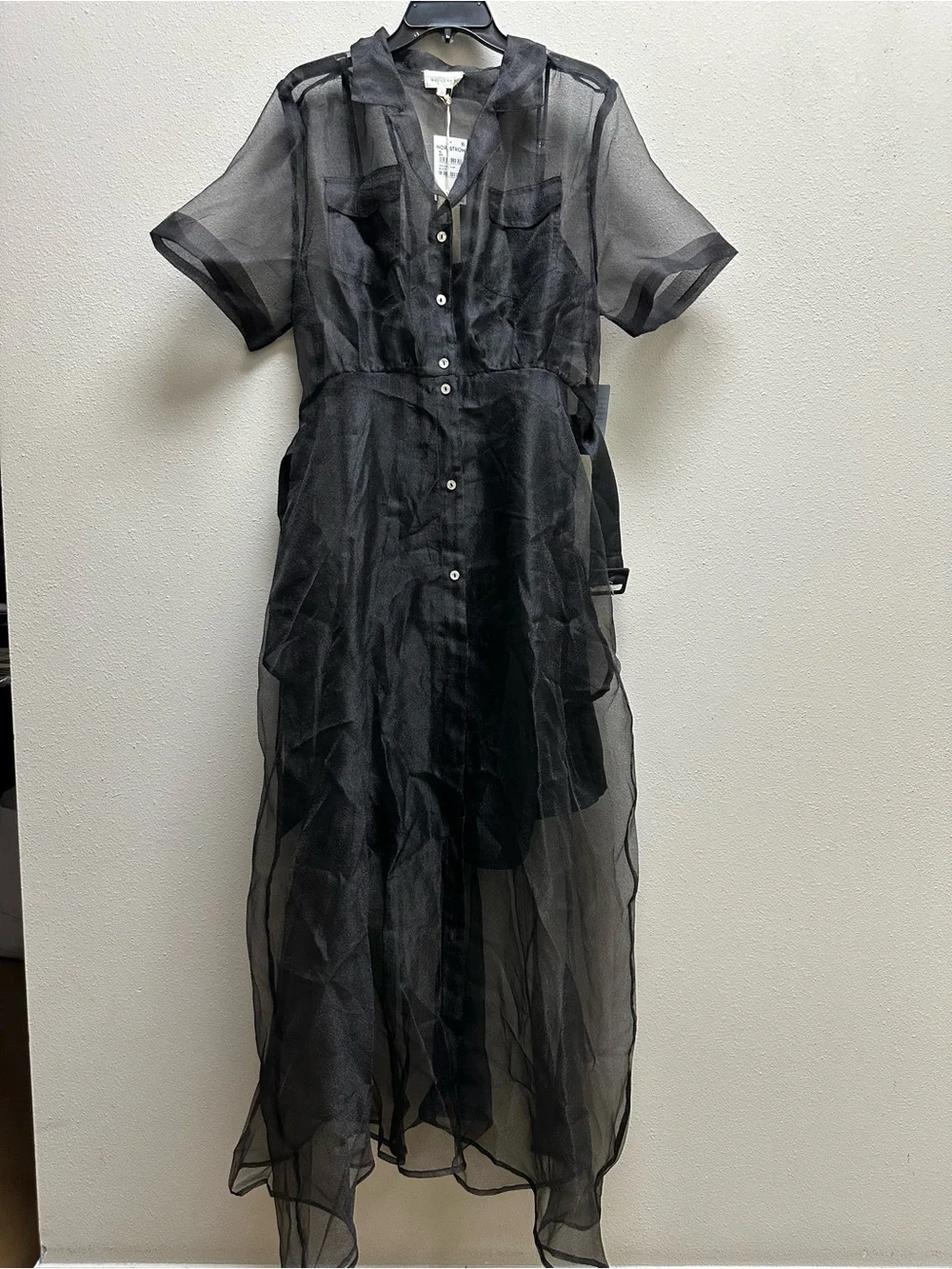 MELLODAY Sheer Black Button-Front Maxi Dress with Tie Waist - Picture 2 of 4